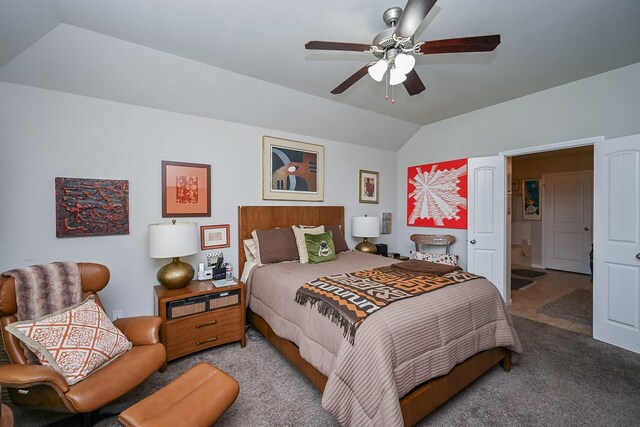 12207 Green City Ln, Houston, TX 77047 - carpeted bedroom featuring vaulted ceiling and ceiling fan
