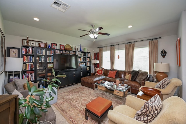 12207 Green City Ln, Houston, TX 77047 - living area with a ceiling fan and recessed lighting