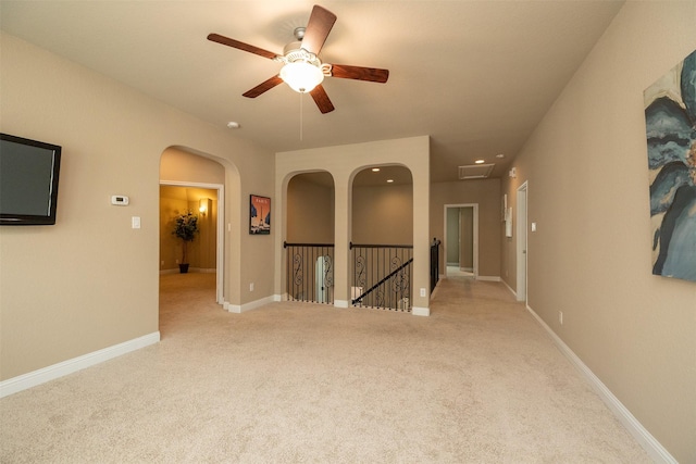 27619 Dalton Bluff Ct, Katy, TX 77494 - unfurnished room featuring ceiling fan, carpet, recessed lighting, and arched walkways