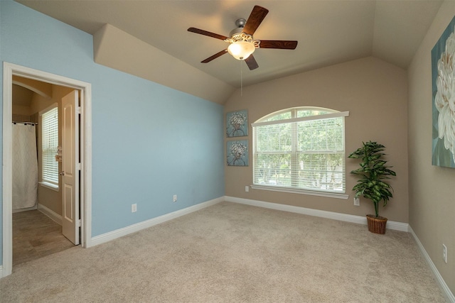 27619 Dalton Bluff Ct, Katy, TX 77494 - empty room featuring carpet flooring, lofted ceiling, and a ceiling fan