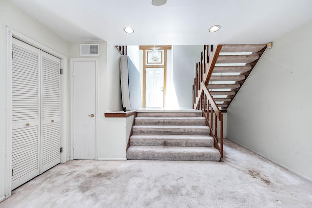 16160 Seahorse Dr, Houston, TX 77062 - stairs featuring carpet and recessed lighting
