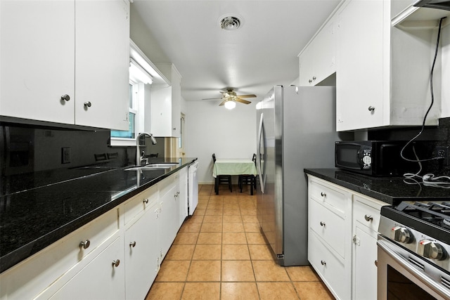 3014 Castlewood St, Houston, TX 77025 - kitchen featuring a ceiling fan, dishwasher, white cabinets, and black microwave