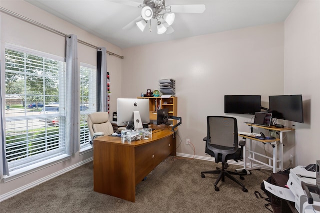 6605 Fallen Breeze Ln, Dickinson, TX 77539 - office area featuring carpet flooring and a ceiling fan