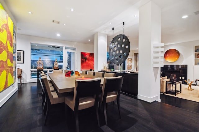2409 Maconda Ln, Houston, TX 77027 - dining area featuring wood finished floors, recessed lighting, and a ceiling fan