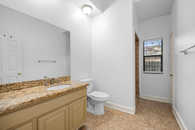 15810 Juneau Ln, Jersey Village, TX 77040 - bathroom with vanity, a tile shower, and tile patterned floors