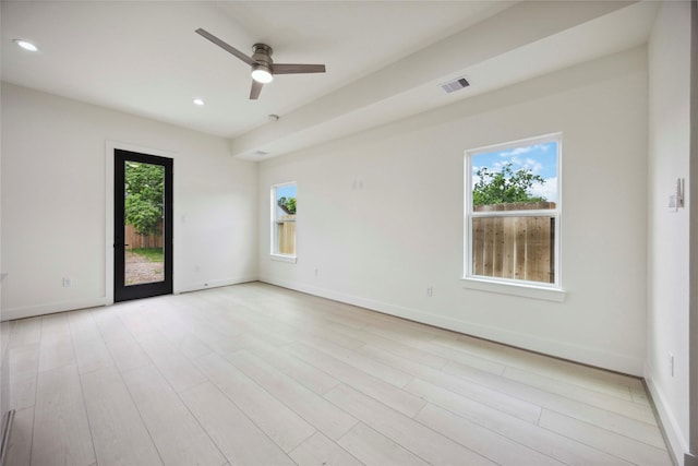 7906 Brandon St, Houston, TX 77051 - spare room featuring a ceiling fan, light wood-type flooring, and recessed lighting