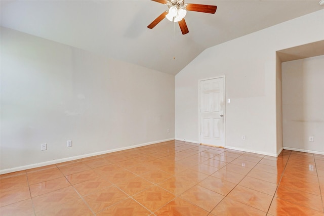 14006 Marners Ct, Houston, TX 77014 - spare room featuring light tile patterned flooring, lofted ceiling, and a ceiling fan