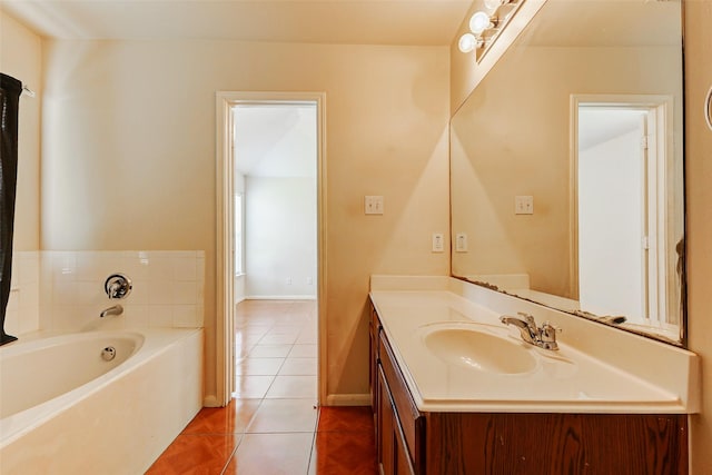 14006 Marners Ct, Houston, TX 77014 - full bathroom featuring vanity, tile patterned floors, and a garden tub