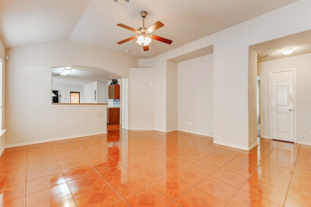 14006 Marners Ct, Houston, TX 77014 - unfurnished room with arched walkways, a ceiling fan, and light tile patterned flooring
