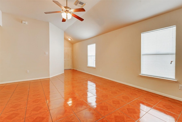 14006 Marners Ct, Houston, TX 77014 - empty room featuring light tile patterned floors, lofted ceiling, and a ceiling fan