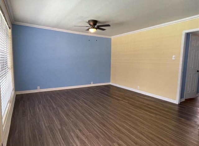 5617 Bissonnet St Unit 104, Houston, TX 77081 - empty room featuring a ceiling fan, dark wood-type flooring, crown molding, and healthy amount of natural light