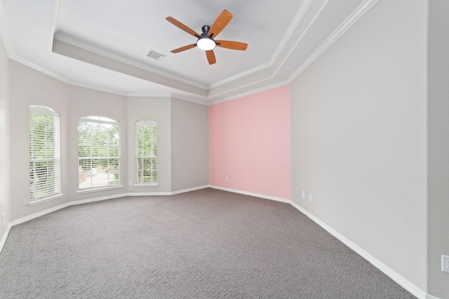 18 Sullivans Ct, Missouri City, TX 77459 - carpeted empty room with a raised ceiling, ceiling fan, and ornamental molding