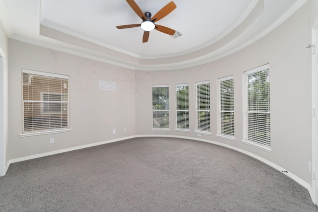 18 Sullivans Ct, Missouri City, TX 77459 - carpeted spare room featuring crown molding, a tray ceiling, ceiling fan, and plenty of natural light