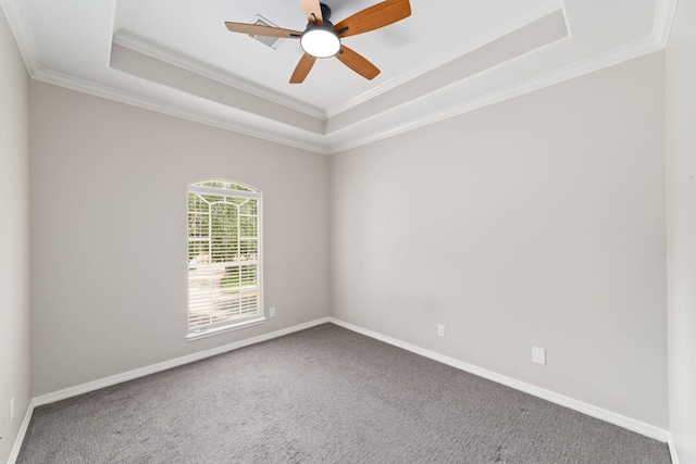 18 Sullivans Ct, Missouri City, TX 77459 - carpeted empty room with a tray ceiling, ornamental molding, and ceiling fan