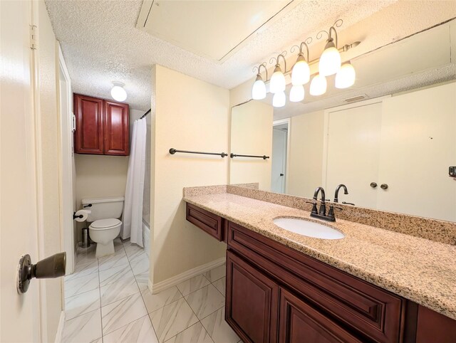 2750 Holly Hall St Unit 1504, Houston, TX 77054 - full bathroom featuring vanity, marble look tiles, shower / bath combo, and a textured ceiling
