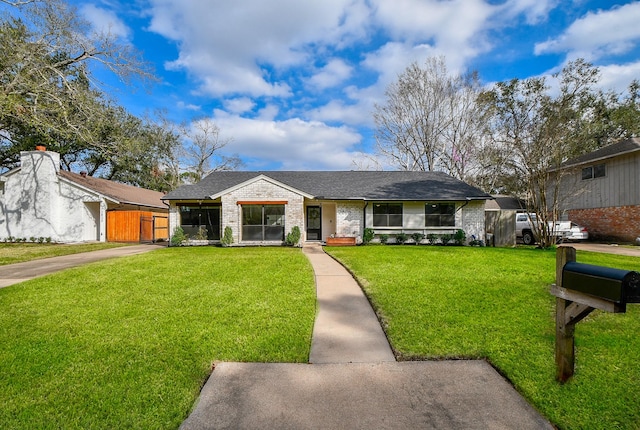 2826 Durban Dr, Houston, TX 77043 - view of front facade featuring brick siding, a front yard, and a shingled roof