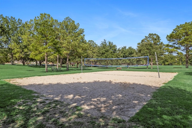 7238 N Hearthstone Green Dr, Houston, TX 77095 - surrounding community with volleyball court, a yard, and view of scattered trees