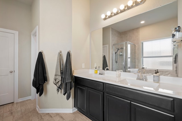 31230 Pinebrook Falls Ln SE, Hockley, TX 77447 - bathroom with a stall shower and double vanity