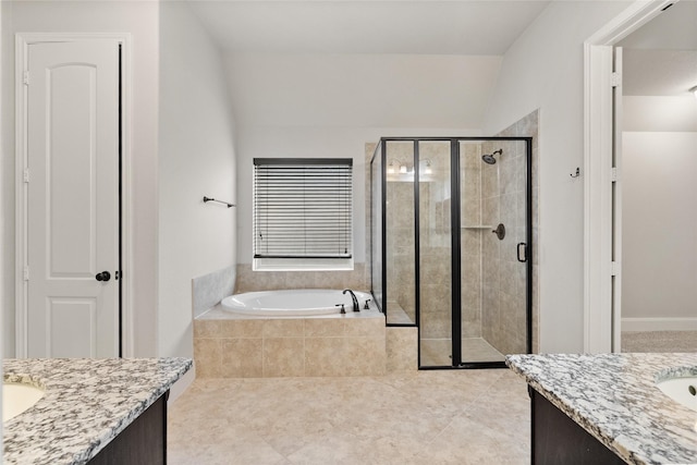 23411 Reynolds Pond Dr, New Caney, TX 77357 - bathroom featuring vanity, a shower stall, a garden tub, and tile patterned floors