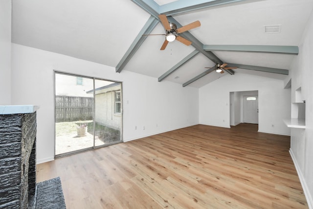 9250 Wiloak St, Houston, TX 77028 - unfurnished living room with a ceiling fan and wood finished floors