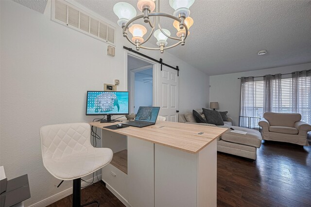 1505 Ward Rd Unit 118, Baytown, TX 77520 - office space with a textured ceiling, dark wood-style flooring, a chandelier, and a barn door