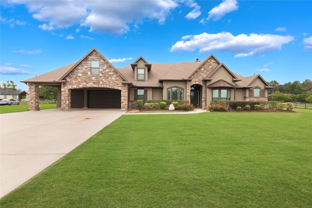 2915 Kennings Rd, Crosby, TX 77532 - view of front of house with stone siding, concrete driveway, a front yard, and stucco siding