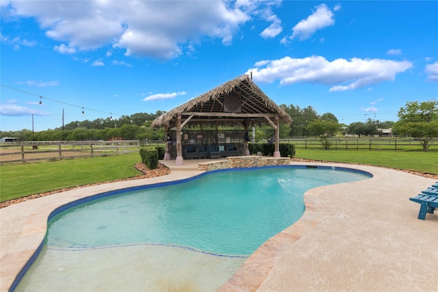 2915 Kennings Rd, Crosby, TX 77532 - view of swimming pool with a gazebo, a fenced backyard, and a patio area