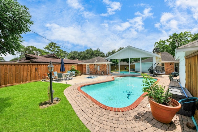 5422 Jason St, Houston, TX 77096 - view of pool featuring a fenced backyard, a patio area, and a gazebo