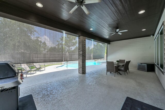 31276 New Forest Park Ln, Spring, TX 77386 - view of patio with a ceiling fan, a grill, and outdoor dining area