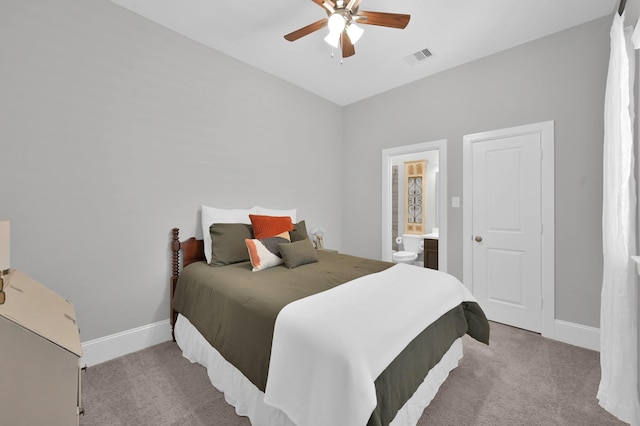 31276 New Forest Park Ln, Spring, TX 77386 - bedroom featuring carpet floors, ensuite bathroom, and ceiling fan