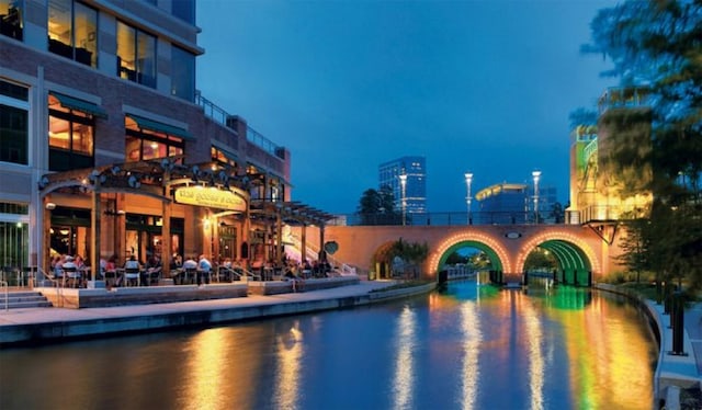 31276 New Forest Park Ln, Spring, TX 77386 - pool at night featuring a water view