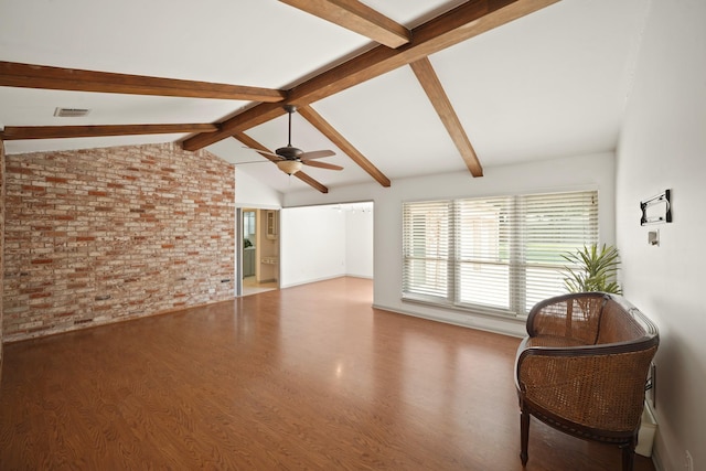 3103 Fairway Dr, Sugar Land, TX 77478 - sitting room featuring brick wall, wood finished floors, and ceiling fan