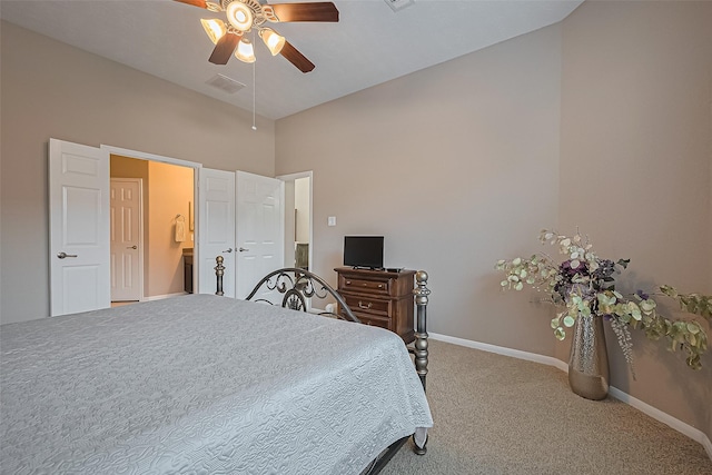 9107 Solvista Pass Ln, Houston, TX 77070 - carpeted bedroom featuring high vaulted ceiling and a ceiling fan