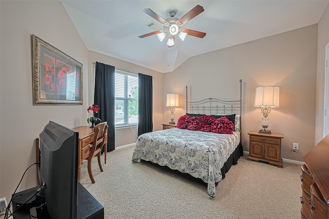 9107 Solvista Pass Ln, Houston, TX 77070 - bedroom with light carpet, lofted ceiling, and ceiling fan