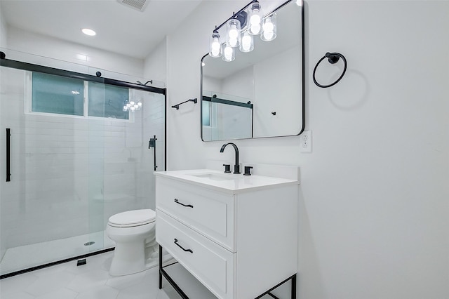 7226 Troulon Dr, Houston, TX 77074 - bathroom featuring vanity, a stall shower, and recessed lighting