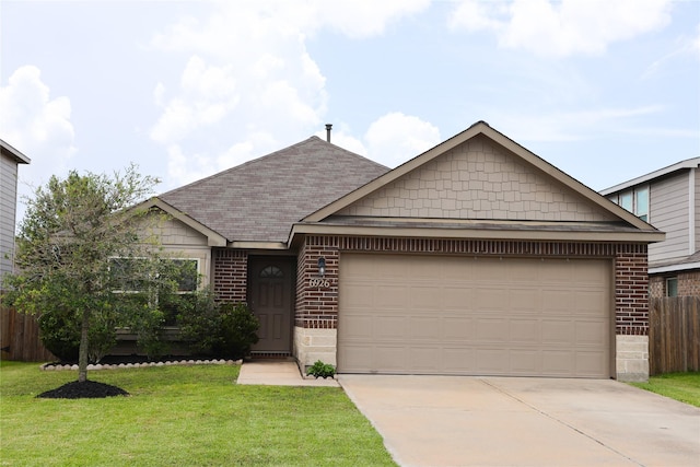 6926 Glenmoor Dr, Rosharon, TX 77583 - view of front of home with brick siding, a garage, concrete driveway, and a shingled roof