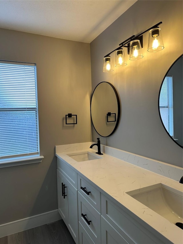 2922 Field Line Dr, Sugar Land, TX 77479 - full bath with double vanity and wood finished floors
