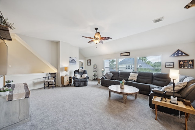 1155 Rustling Wind Ln, League City, TX 77573 - carpeted living area with ceiling fan and lofted ceiling