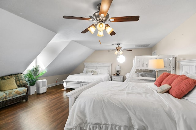 862 Gregory Ln, Port Bolivar, TX 77650 - bedroom featuring wood finished floors, ceiling fan, and lofted ceiling