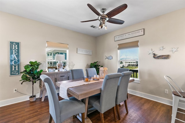 862 Gregory Ln, Port Bolivar, TX 77650 - dining room featuring dark wood finished floors and a ceiling fan