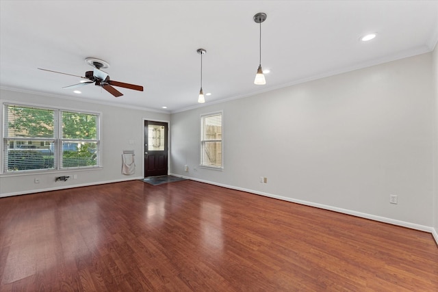 4206 Law St, Houston, TX 77005 - unfurnished room featuring ceiling fan, wood finished floors, ornamental molding, and recessed lighting