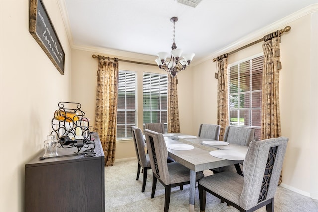 25603 Myrtle Spgs, Spring, TX 77373 - dining area featuring a chandelier, ornamental molding, and light carpet