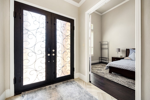17023 Sweet Bay Ct, Conroe, TX 77385 - foyer entrance with french doors and ornamental molding