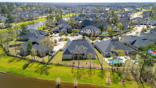 17023 Sweet Bay Ct, Conroe, TX 77385 - aerial view of residential area with a nearby body of water and a pool