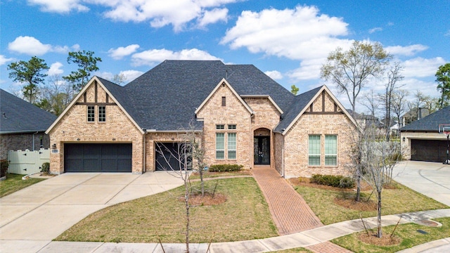17023 Sweet Bay Ct, Conroe, TX 77385 - view of front of house featuring brick siding, a shingled roof, concrete driveway, and an attached garage