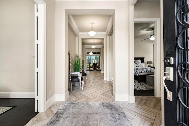 17023 Sweet Bay Ct, Conroe, TX 77385 - foyer entrance with ceiling fan and crown molding