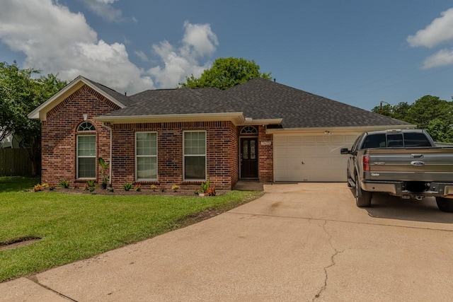 7475 Wooded Creek Dr, Beaumont, TX 77708 - single story home featuring brick siding, an attached garage, roof with shingles, and driveway