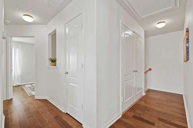 7402 Hollister Rdg, Houston, TX 77040 - hall featuring attic access and dark wood finished floors