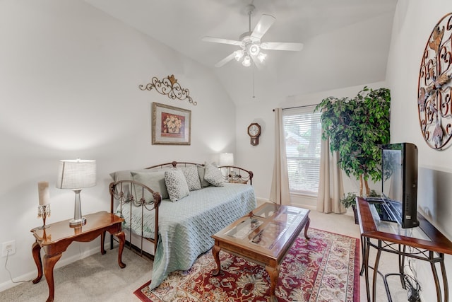 17906 Keenan Cv, Houston, TX 77084 - bedroom with carpet flooring, vaulted ceiling, and a ceiling fan