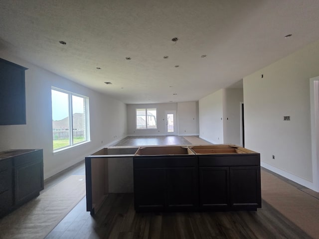 2035 Winepress Rd, Brenham, TX 77833 - kitchen featuring wood finished floors, open floor plan, dark cabinets, and a center island